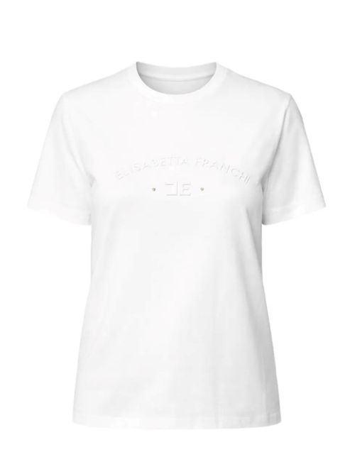 T-SHIRT WITH LOGO EMBROIDERY ELISABETTA FRANCHI | MA01761E2270 gesso
